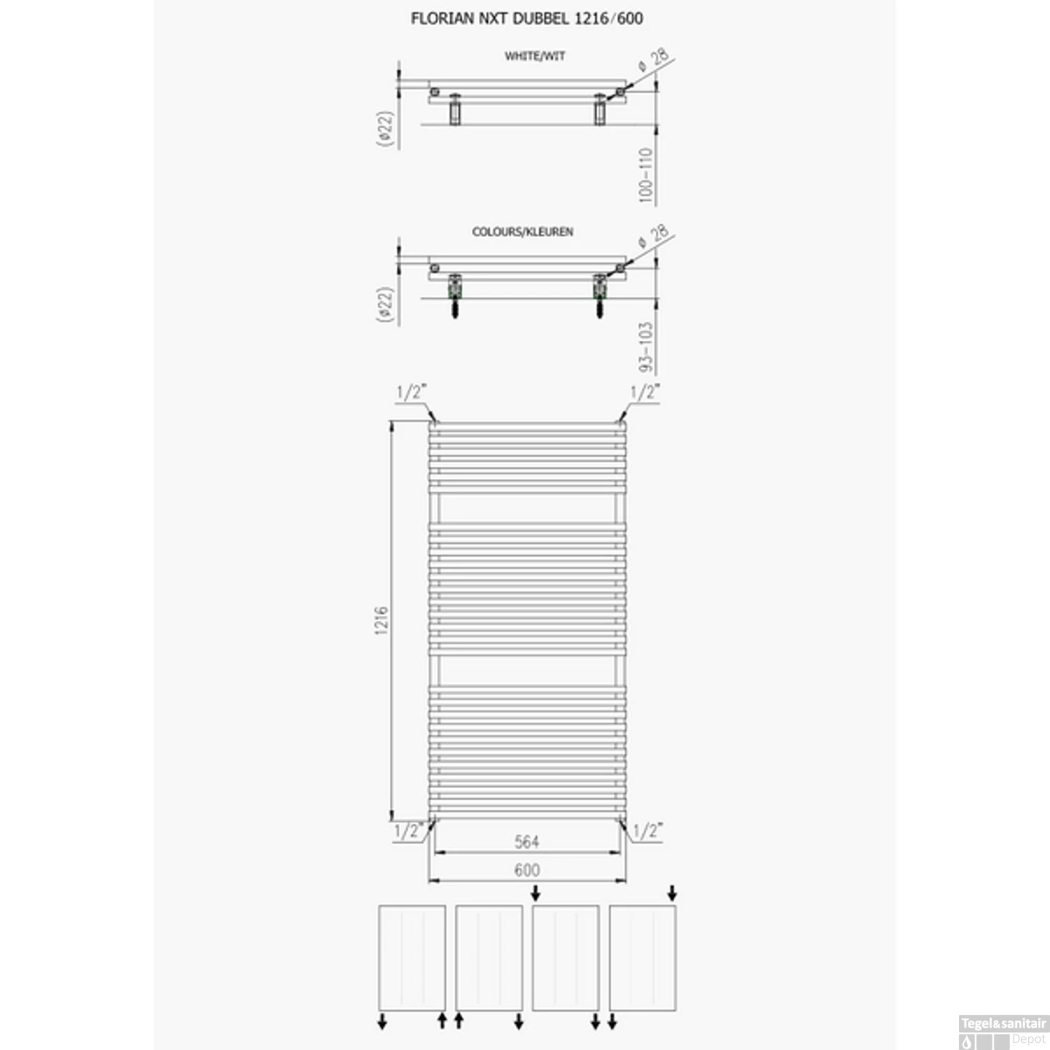 Designradiator Florion Nxt Dubbel 121,6 X 60 Cm 980 Watt Donkergrijs Structuur - Afbeelding 2