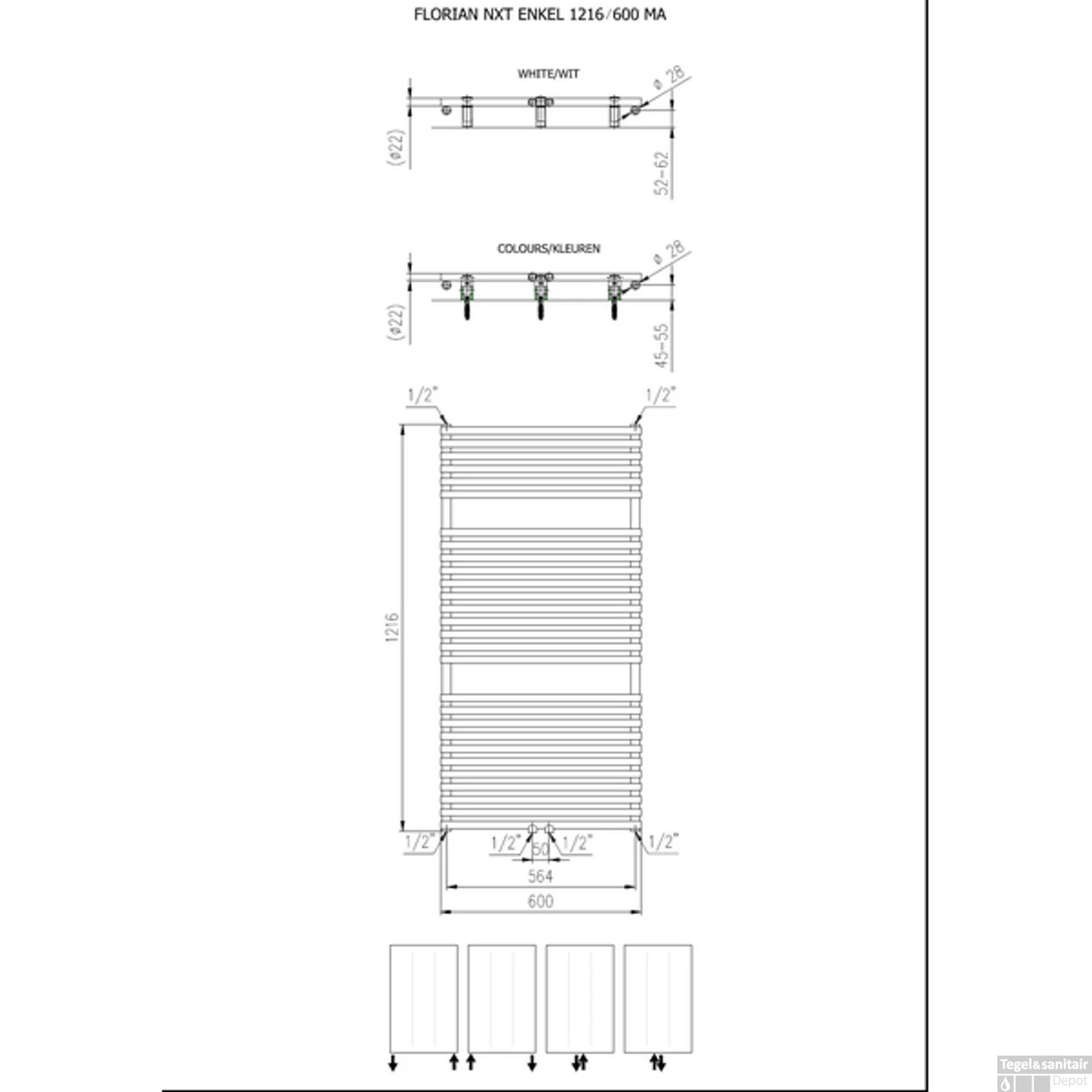Designradiator Florion Nxt Enkel 121,6 X 60 Cm 750 Watt Zilver Metallic - Afbeelding 2