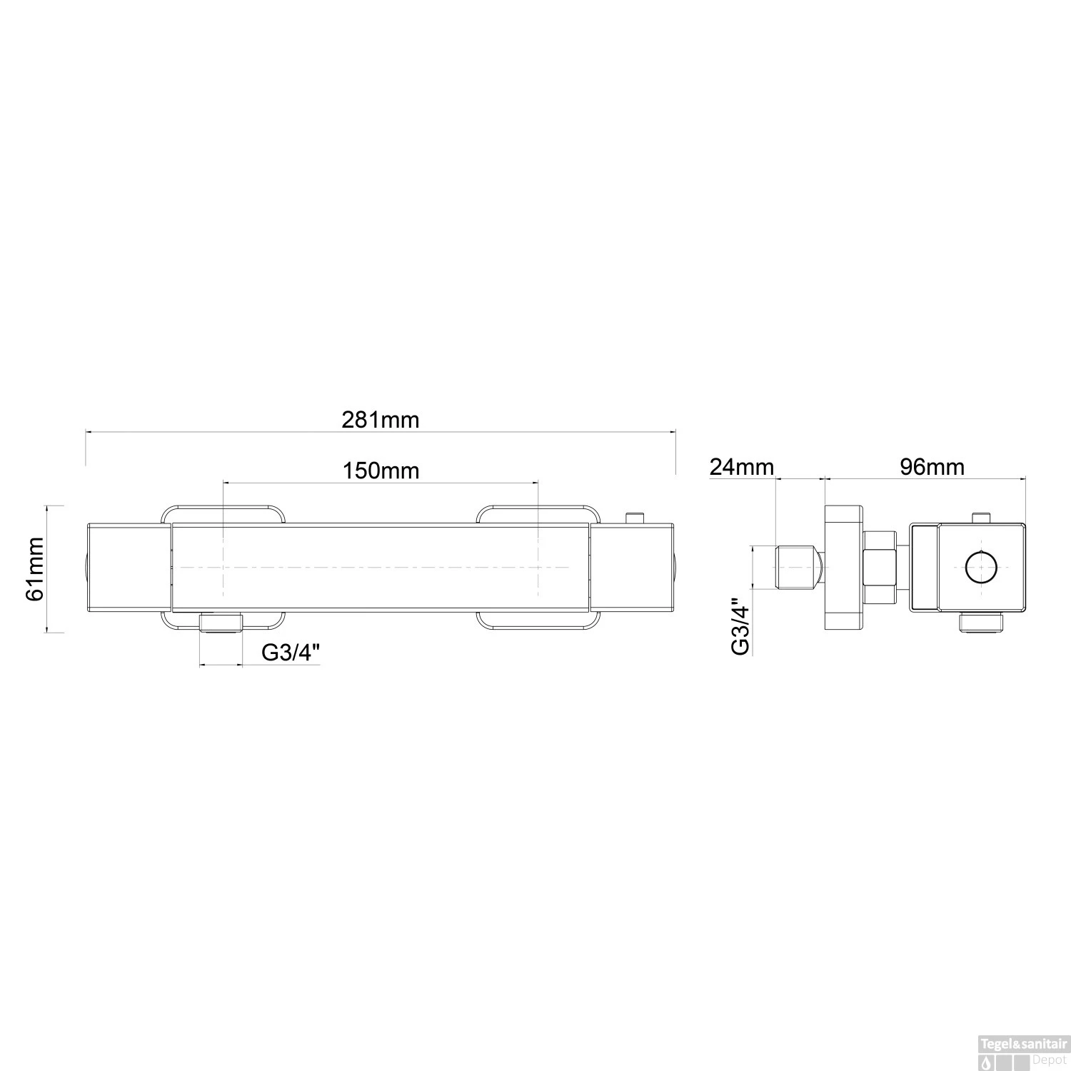 Douchethermostaat Eco Rombo 28cm Mat Zwart 4 Douchethermostaat Eco Rombo 28cm Mat Zwart - Afbeelding 2