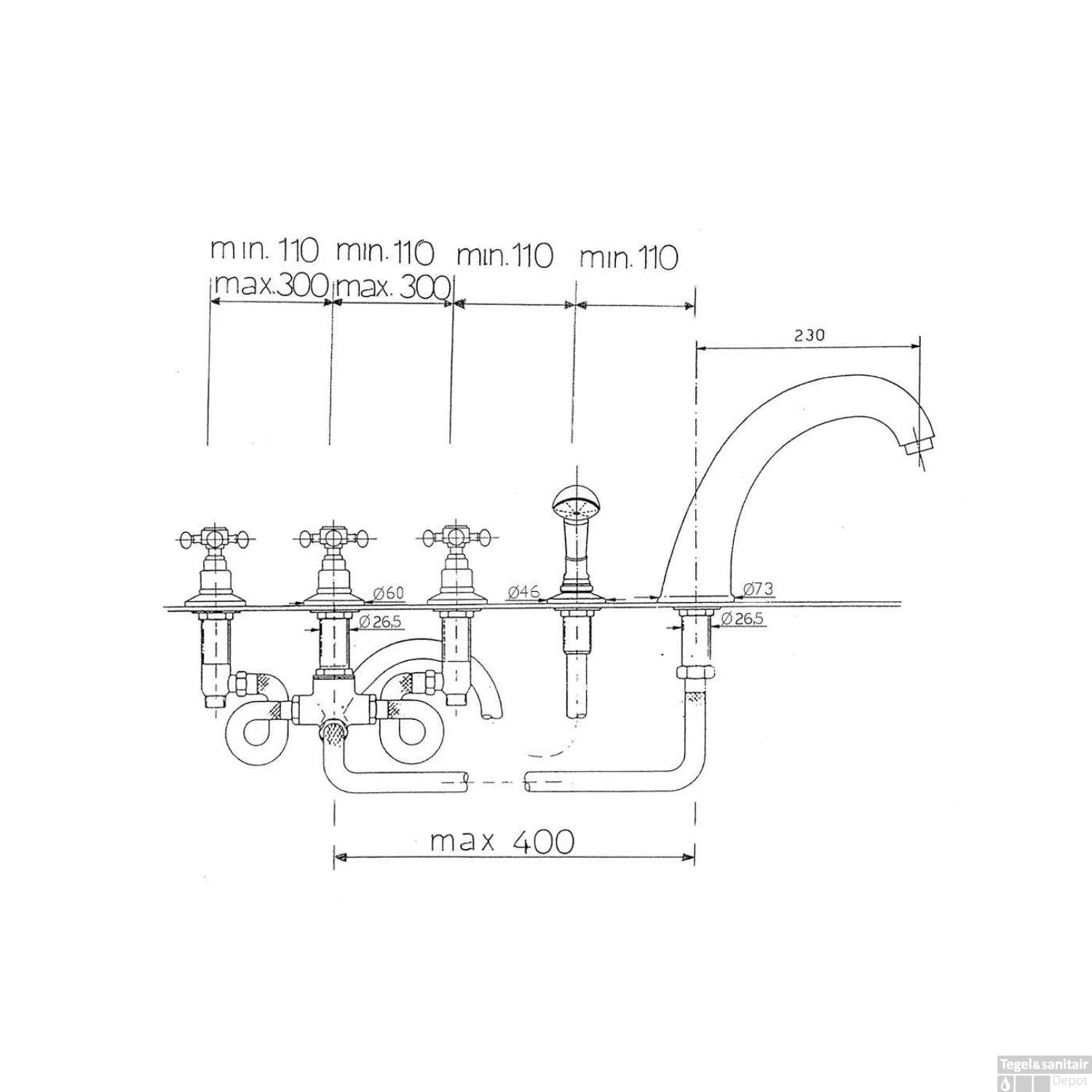 Badrandkraan Sapho Antea 3-kruisgreep Mengkraan Compleet 5-gats Rose Goud 4 Badrandkraan Sapho Antea 3-kruisgreep Mengkraan Compleet 5-gats Rose Goud - Afbeelding 2