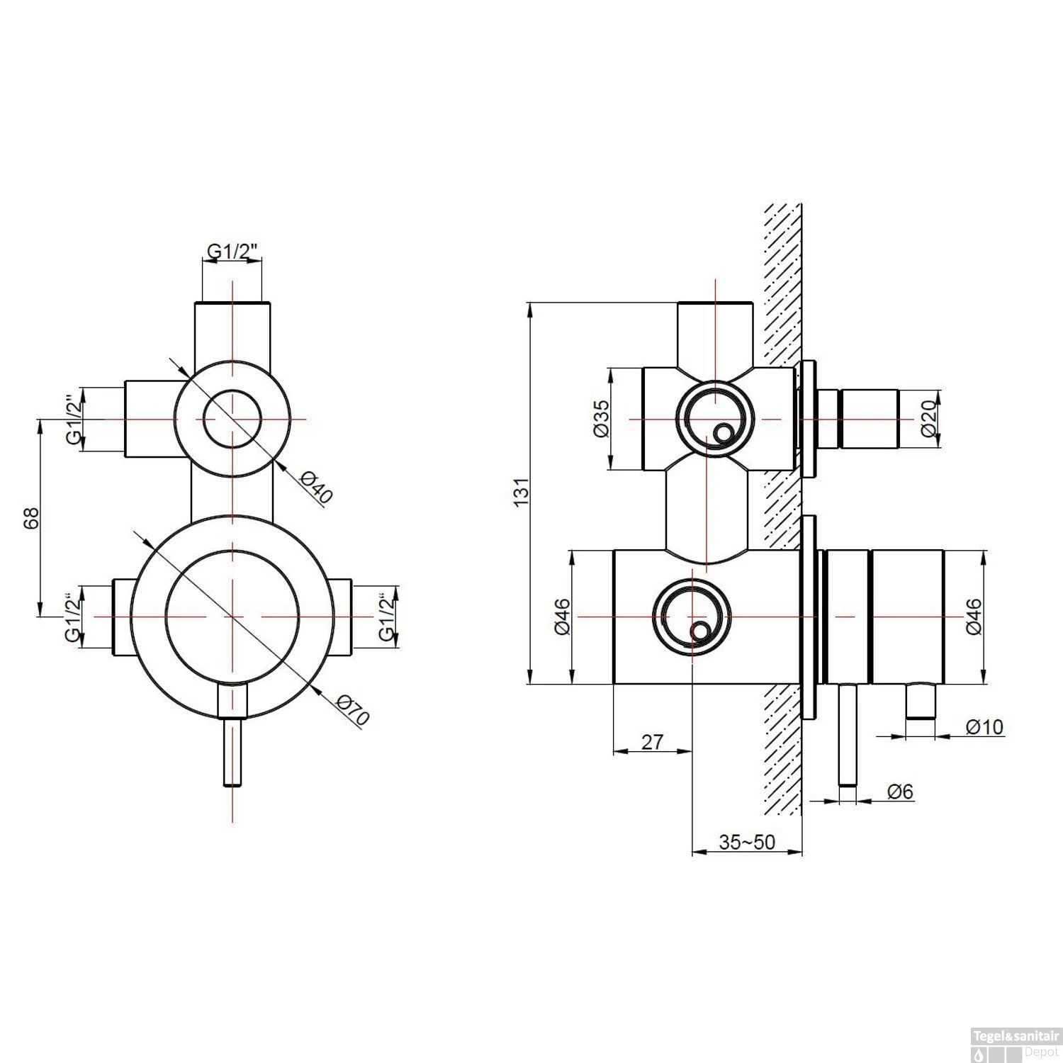 Thermostaatkraan Best Design Ore Weel Inbouw 2-weg Pull & Push RVS 4 Thermostaatkraan Best Design Ore Weel Inbouw 2-weg Pull & Push RVS - Afbeelding 2