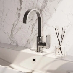 Wastafelmengkraan Brauer Chrome Edition Coldstart Opbouw Hoog Plat Gebogen Platte Hendel Chroom -Badkamermeubels 5 ce 003 s1 1 sfeer