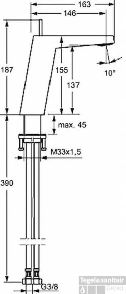 Hansa Loft Wastafelkraan Zonder Waste Uitloop 146 Mm. Chroom -Badkamermeubels 73698