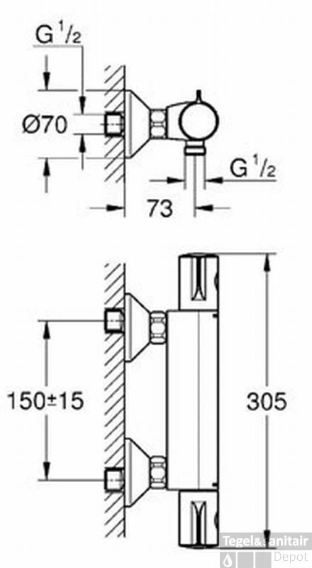 Grohe Grohtherm 800 Douchethermostaat Met Kopp. Chroom 4 Grohe Grohtherm 800 Douchethermostaat Met Kopp. Chroom - Afbeelding 2