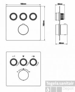 Afbouwdeel Inbouwthermostaat Wiesbaden Caral Klik Pro 3-weg Mat Zwart -Badkamermeubels afbouwdeel inbouwthermostaat wiesbaden caral klik pro 3 weg mat zwart tech2