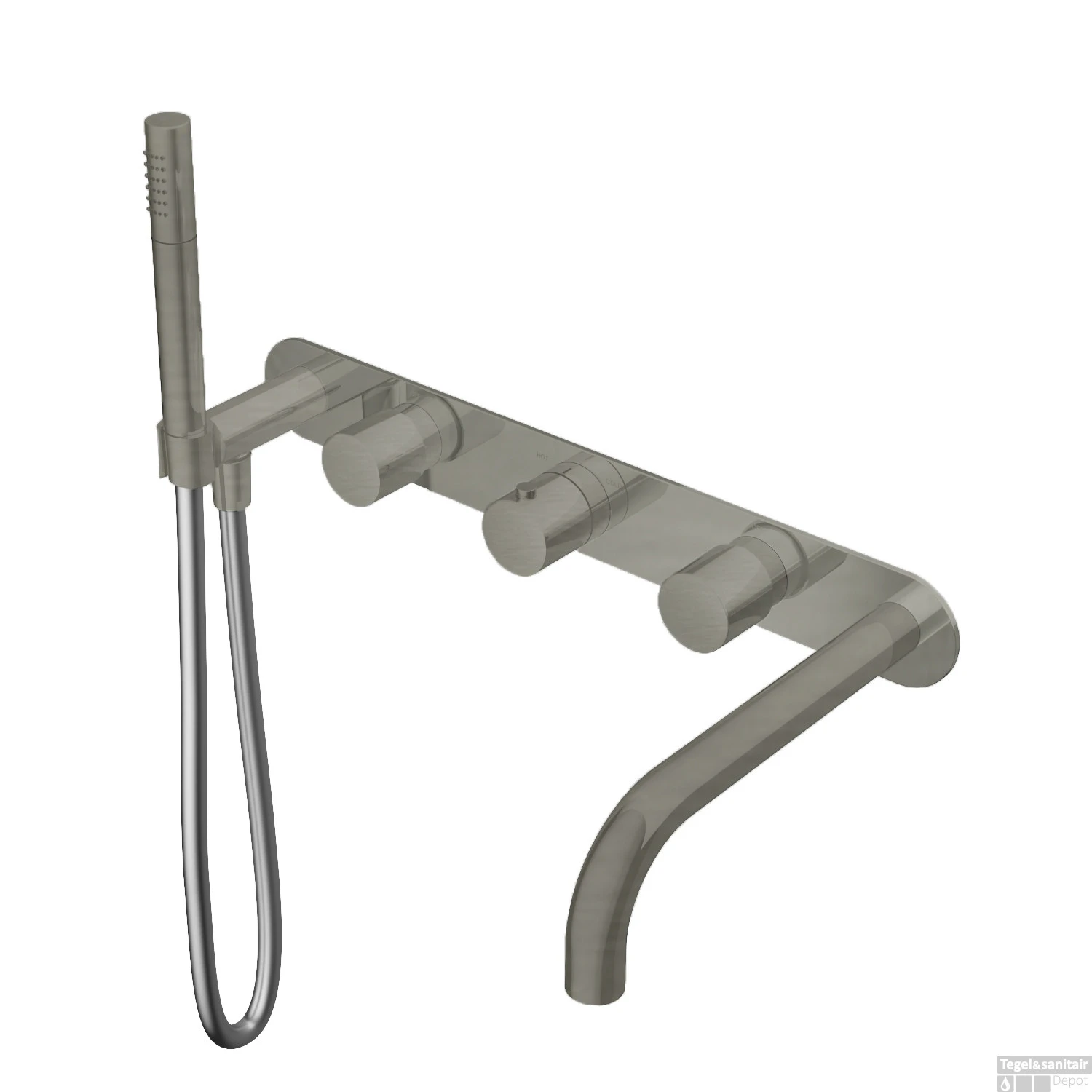 Badthermostaat Hotbath Buddy Inbouw 2-stop Met Uitloop Geborsteld Nikkel