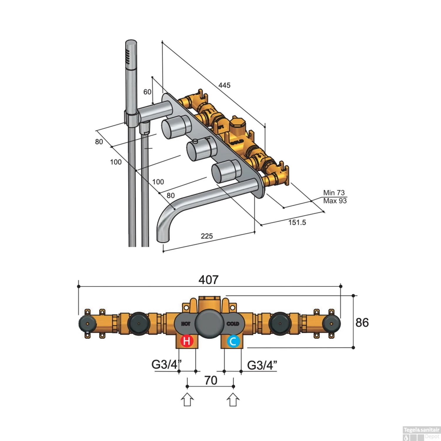 Badthermostaat Hotbath Buddy Inbouw 2-stop Met Uitloop Geborsteld Nikkel - Afbeelding 3