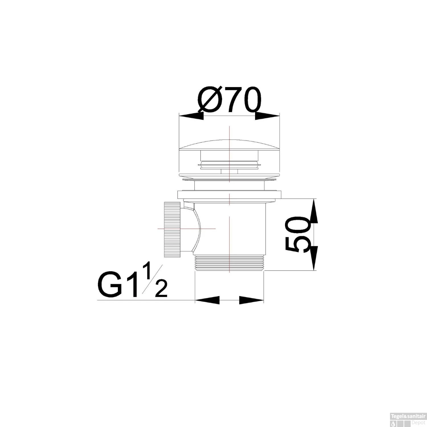Badafvoer Boss & Wessing Clickwaste 5/4 Voor Vrijstaand Bad Geborsteld Messing Goud 4 Badafvoer Boss & Wessing Clickwaste 5/4 Voor Vrijstaand Bad Geborsteld Messing Goud - Afbeelding 2