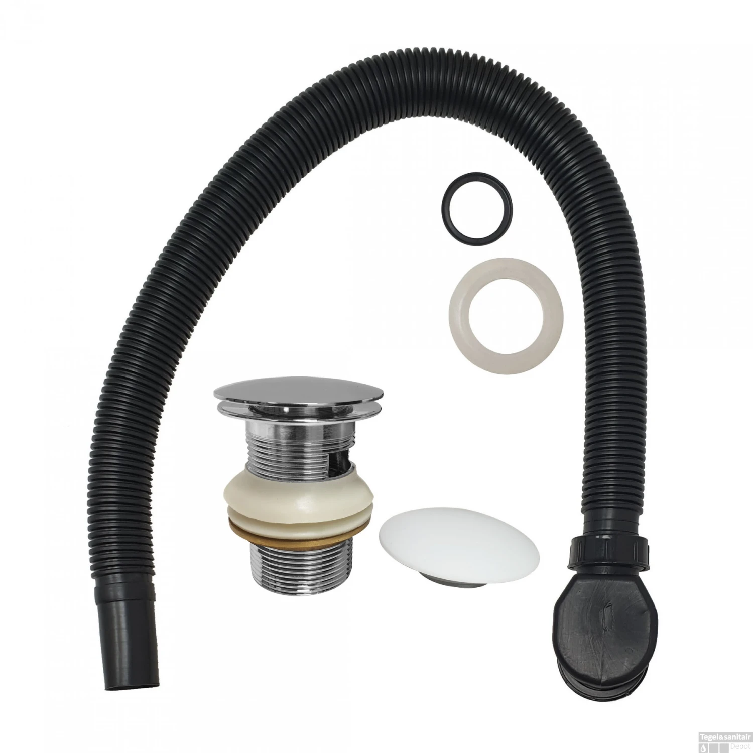 Badafvoer Klikplug En Sifon Met Solid Surface Cover Chroom Mat Wit - Afbeelding 2