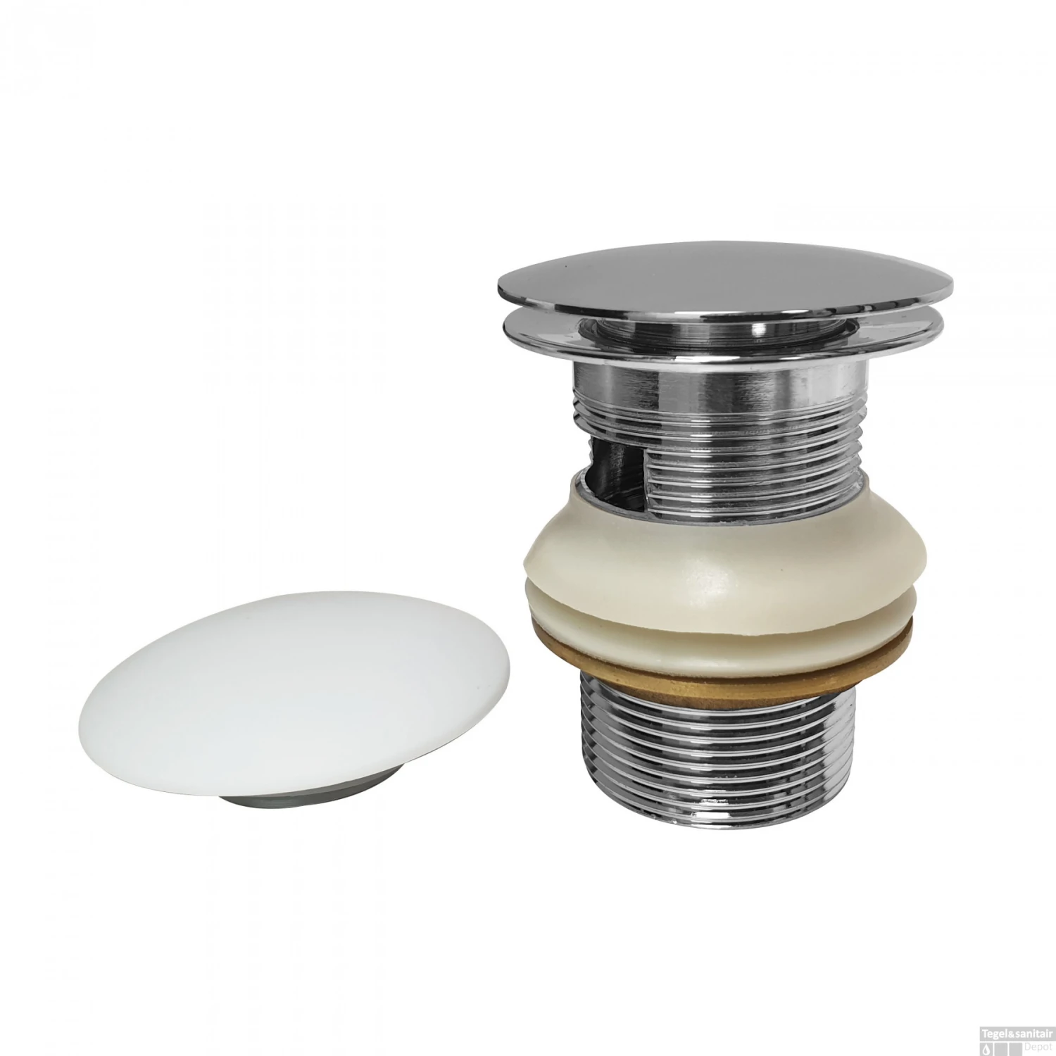 Badafvoer Klikplug En Sifon Met Solid Surface Cover Chroom Mat Wit - Afbeelding 3