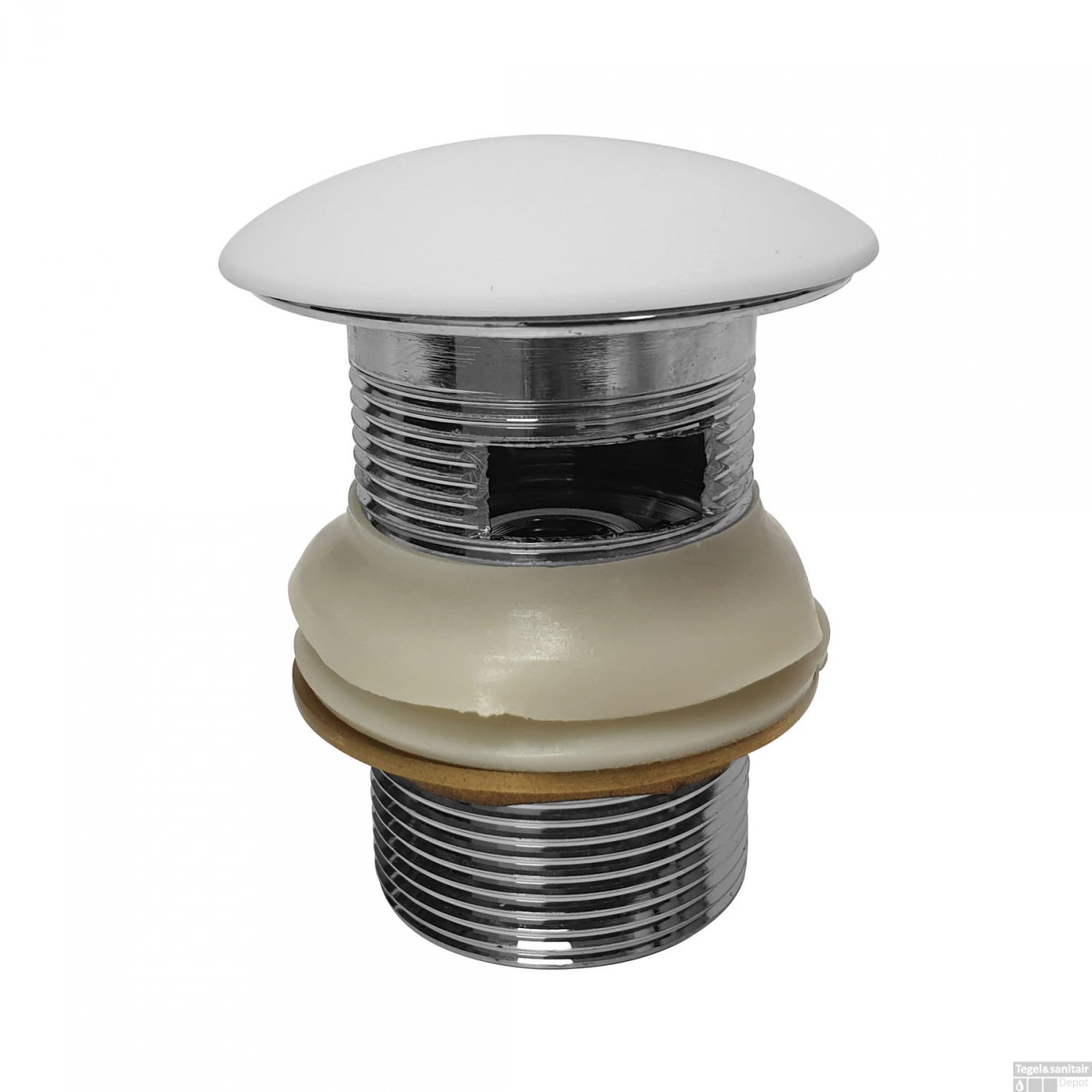 Badafvoer Klikplug En Sifon Met Solid Surface Cover Chroom Mat Wit