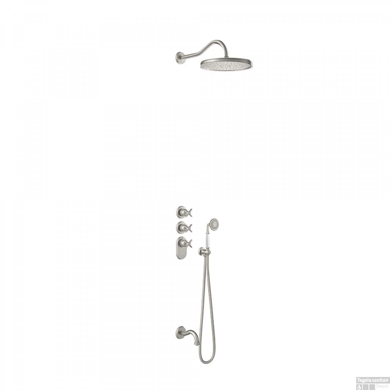 Badkraan Tres Clasic Thermostatisch Inbouw Incl. Regendouche 3-wegs RVS