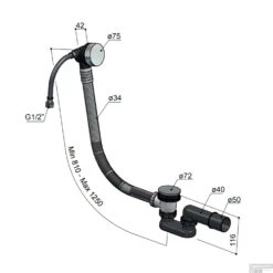 Badoverloop Vulcombinatie Hotbath Archie Geborsteld Messing PVD -Badkamermeubels badoverloop vulcombinatie hotbath archie geborsteld gunmetal pvd tech 1
