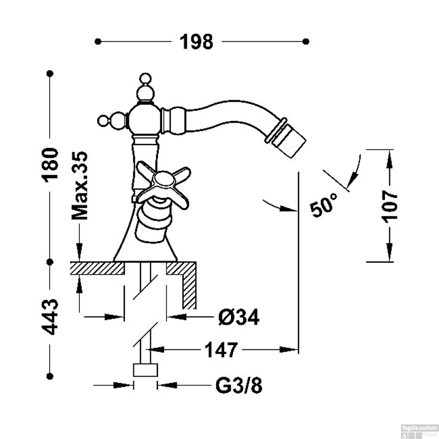 Bidetmengkraan Tres Clasic 2 Kruisgreep Klassiek Chroom 4 Bidetmengkraan Tres Clasic 2 Kruisgreep Klassiek Chroom - Afbeelding 2