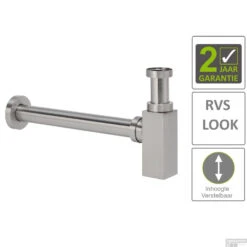 BWS Bekersifon Luxe Vierkant 5/4" RVS Look (Inclusief Muurbuis En Rozet)