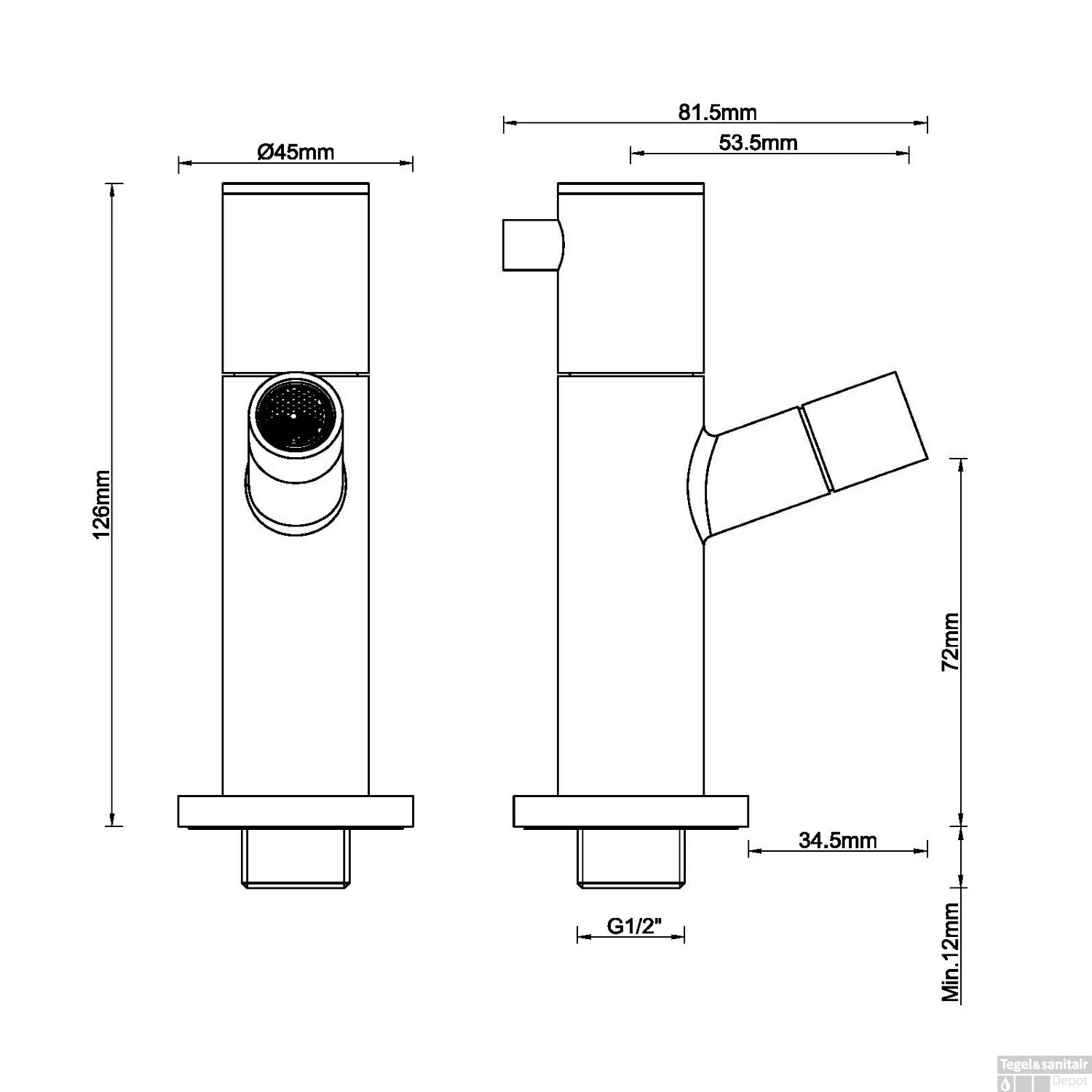 Inbouw Toiletkraan BWS 1/2'' Met Keramisch Binnenwerk Mat Zwart 4 Inbouw Toiletkraan BWS 1/2'' Met Keramisch Binnenwerk Mat Zwart - Afbeelding 2