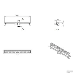BWS Douchegoot Flens Met Uitneembaar Sifon 70x7x6.7cm RVS Mat Zwart -Badkamermeubels bws douchegoot flens met uitneembaar sifon 70x7x6.7cm rvs mat zwart tech