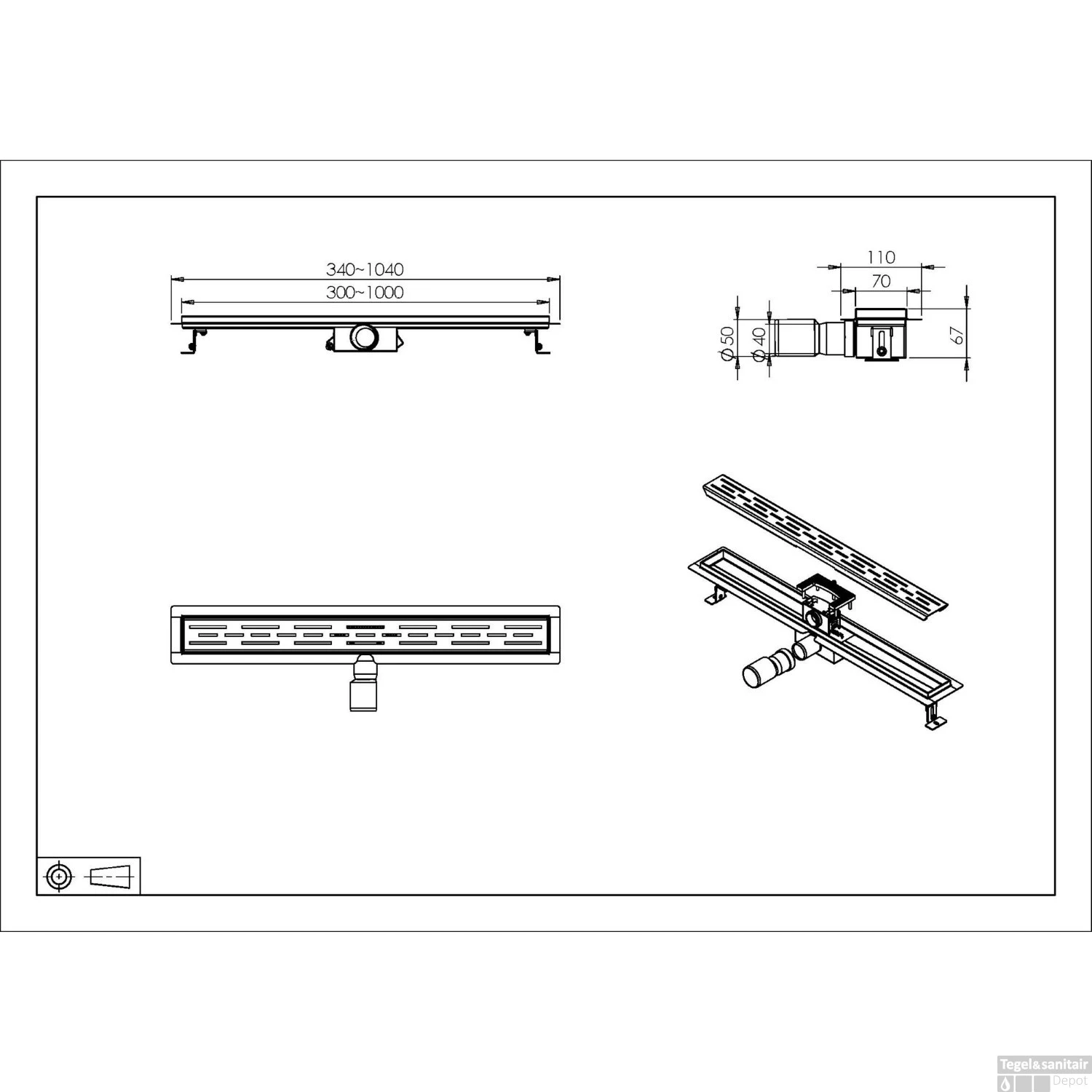 BWS Douchegoot Flens Met Uitneembare Haarfilter 90x7x6.7 Cm Gunmetal 6 BWS Douchegoot Flens Met Uitneembare Haarfilter 90x7x6.7 Cm Gunmetal - Afbeelding 4