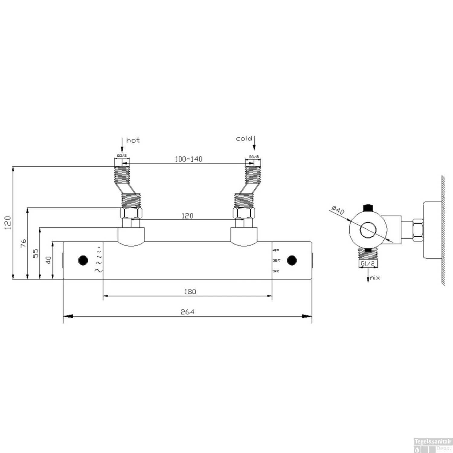 BWS Douchekraan Thermostatisch Londen H.o.h. 15 Cm RVS Look 4 BWS Douchekraan Thermostatisch Londen H.o.h. 15 Cm RVS Look - Afbeelding 2
