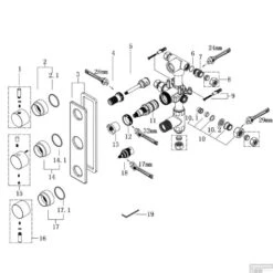 BWS Douchethermostaat 3Wegs Inbouw Rond Chroom -Badkamermeubels bws douchethermostaat 3wegs inbouw rond chroom detail2