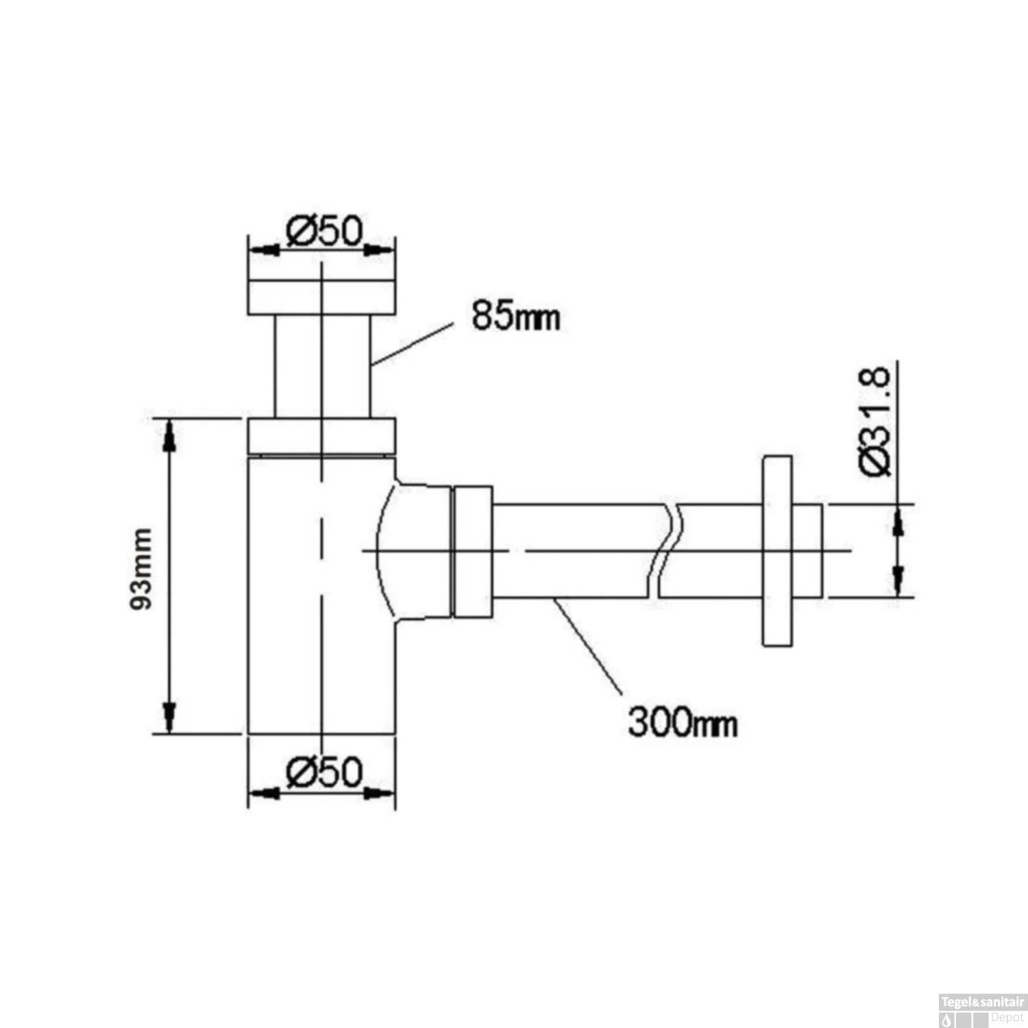 BWS Luxe Bekersifon 5/4 Met Muurbuis En Rozet Rond RVS Look - Afbeelding 2