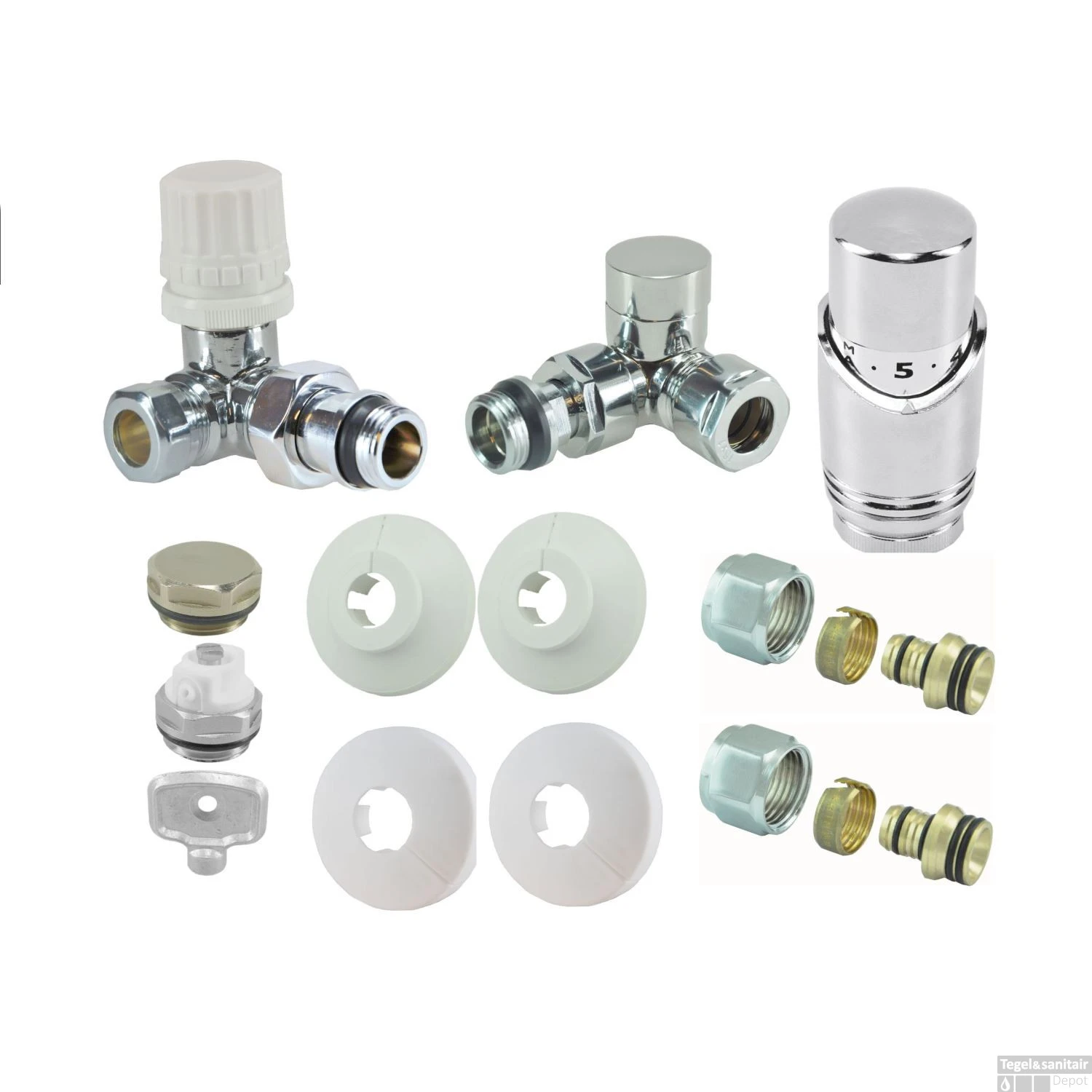 BWS Luxe Thermostatische Radiator Aansluitset Axiaal Voor Zijaansluiting Chroom 3 BWS Luxe Thermostatische Radiator Aansluitset Axiaal Voor Zijaansluiting Chroom