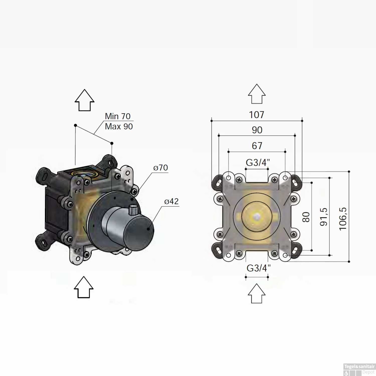 Stopkraan Hotbath Cobber Inbouw Thermostaat Geborsteld Koper (excl. Inbouwdeel) 6 Stopkraan Hotbath Cobber Inbouw Thermostaat Geborsteld Koper (excl. Inbouwdeel) - Afbeelding 4