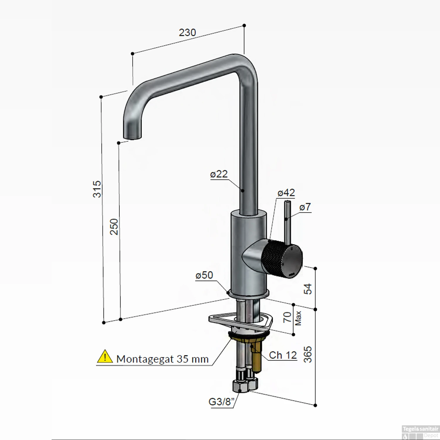 Keukenmengkraan Hotbath Cobber X Draaibare Uitloop 1-hendel Mat Zwart 5 Keukenmengkraan Hotbath Cobber X Draaibare Uitloop 1-hendel Mat Zwart - Afbeelding 3