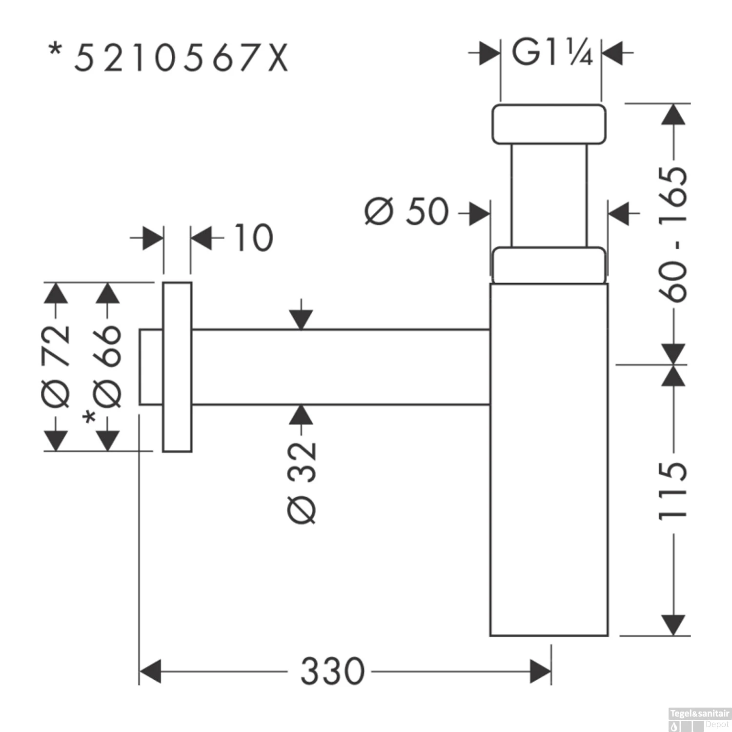 Design Sifon Flowstar S HansGrohe Geborsteld Zwart Chroom - Afbeelding 2