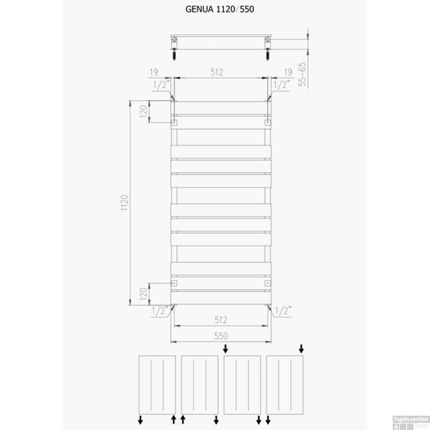 Designradiator Boss & Wessing Genuo 112 X 55 Cm 558 Watt Mat Zwart - Afbeelding 2