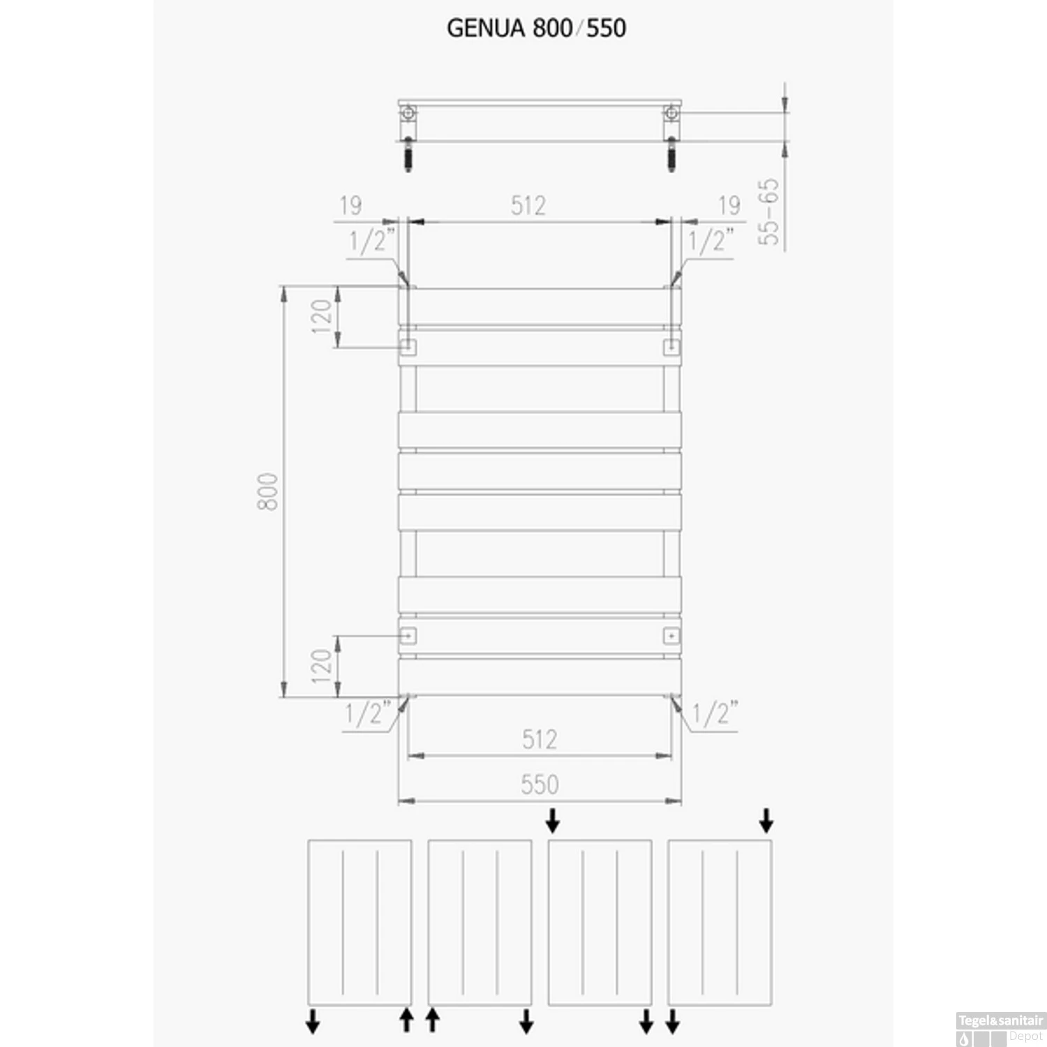 Designradiator Boss & Wessing Genuo Met Middenaansluiting 80 X 55 Cm 405 Watt Wit Structuur - Afbeelding 2