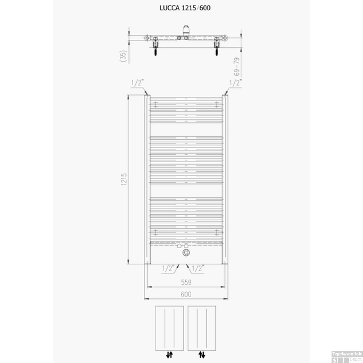 Handdoekradiator Locco 1215 X 600 Mm Zilver Metallic - Afbeelding 2