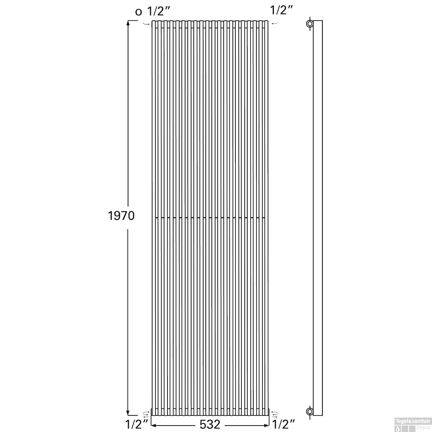 Designradiator Plieger Venezia Enkel 1970x532mm 1417W Antraciet Metallic 4 Designradiator Plieger Venezia Enkel 1970x532mm 1417W Antraciet Metallic - Afbeelding 2