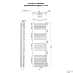 Designradiator Sanicare Middenaansluiting Recht Inclusief Ophanging 160x60 (alle Kleuren) -Badkamermeubels designradiator sanicare 160x60 recht middenaansluiting tech