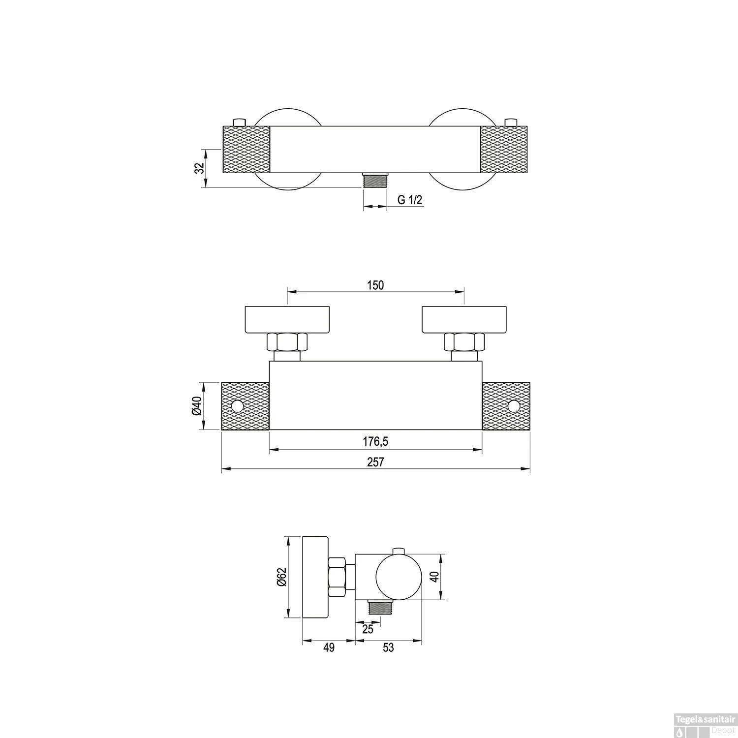 Douchekraan Brauer Gold Carving Opbouw Thermostatisch Geborsteld Goud 5 Douchekraan Brauer Gold Carving Opbouw Thermostatisch Geborsteld Goud - Afbeelding 3