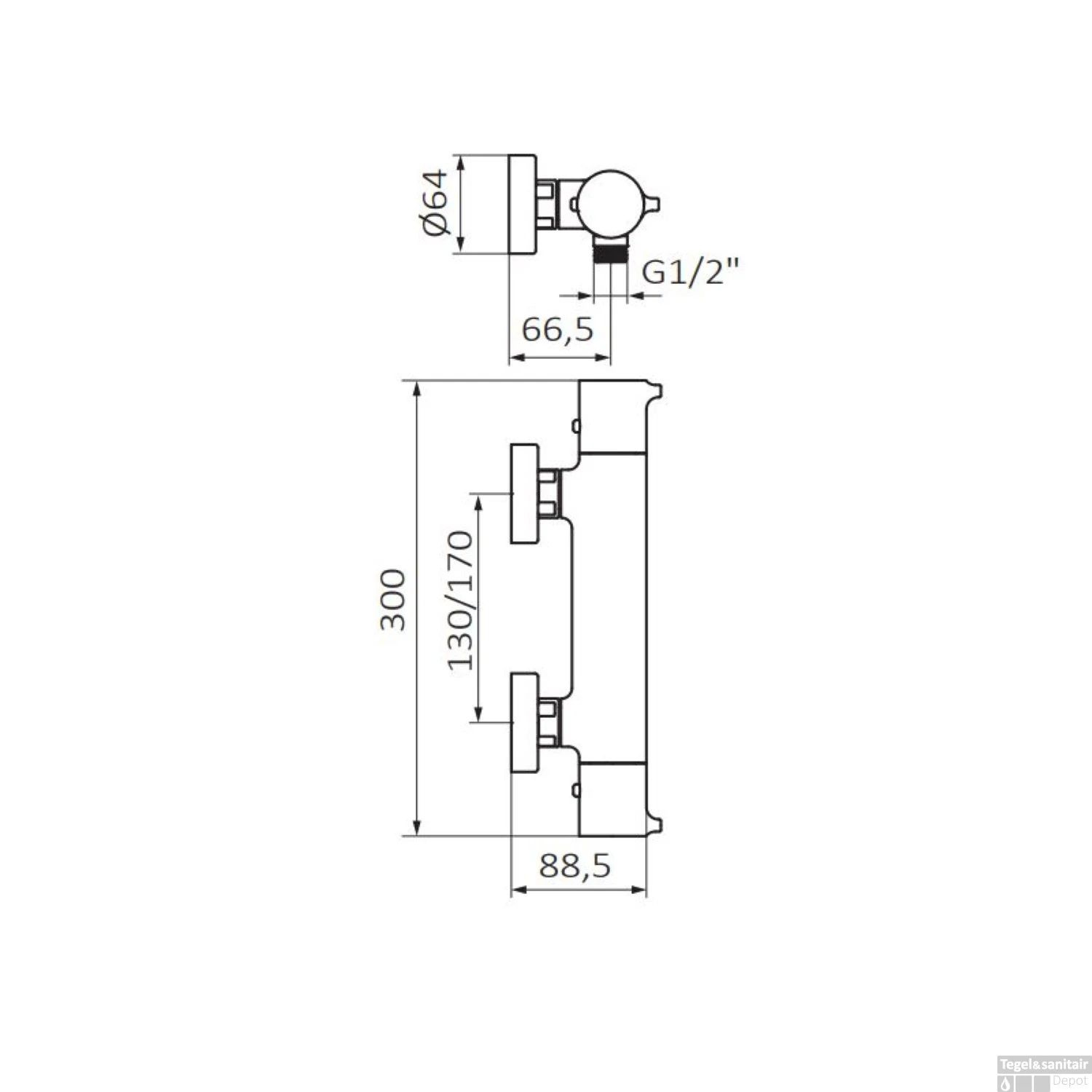 Douchekraan GRB Time Thermostatisch Anti-Kalk Messing Chroom (zonder Handdoucheset) 4 Douchekraan GRB Time Thermostatisch Anti-Kalk Messing Chroom (zonder Handdoucheset) - Afbeelding 2
