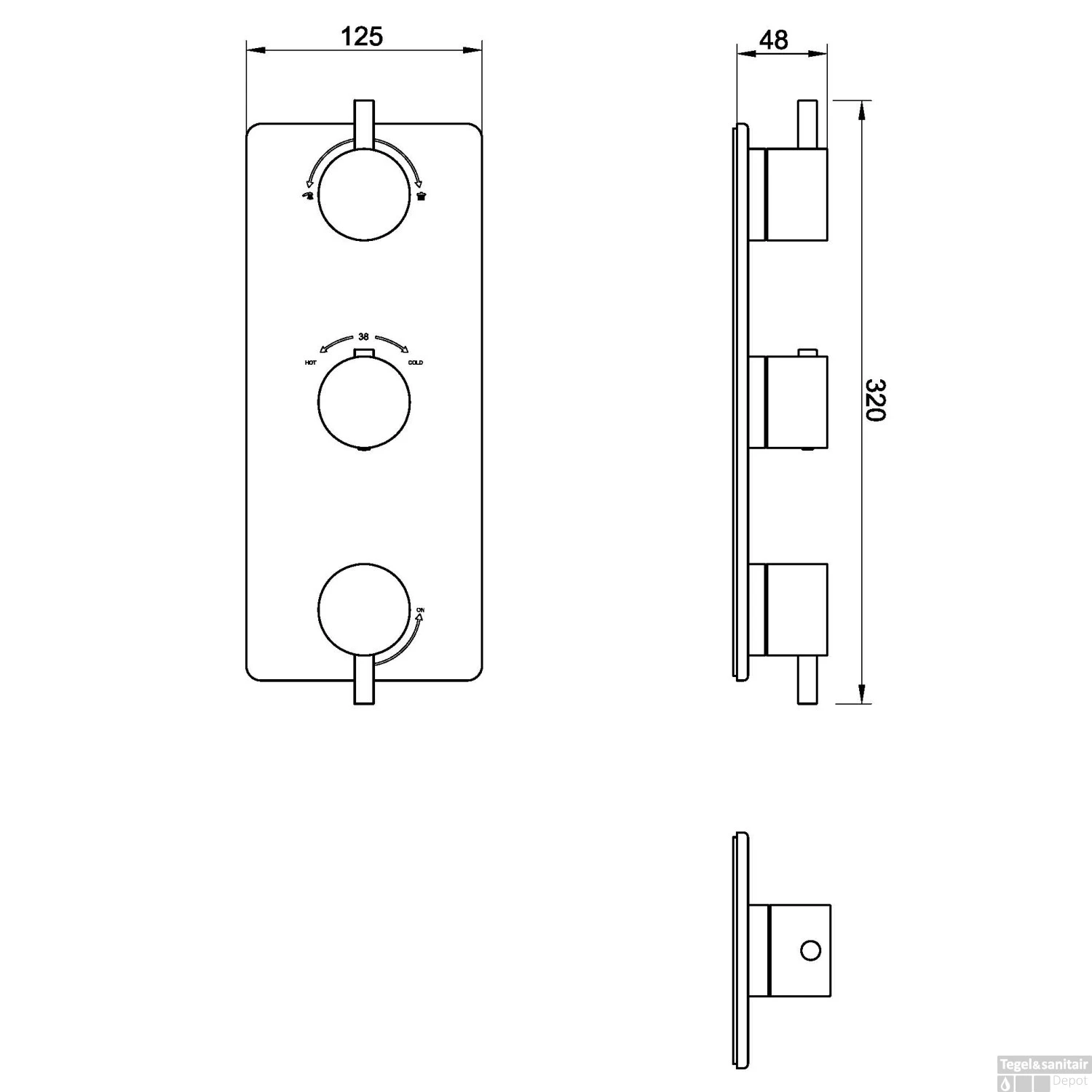 Douchekraan Inbouw Wiesbaden Caral Thermostatisch 3-Weg Gunmetal 4 Douchekraan Inbouw Wiesbaden Caral Thermostatisch 3-Weg Gunmetal - Afbeelding 2