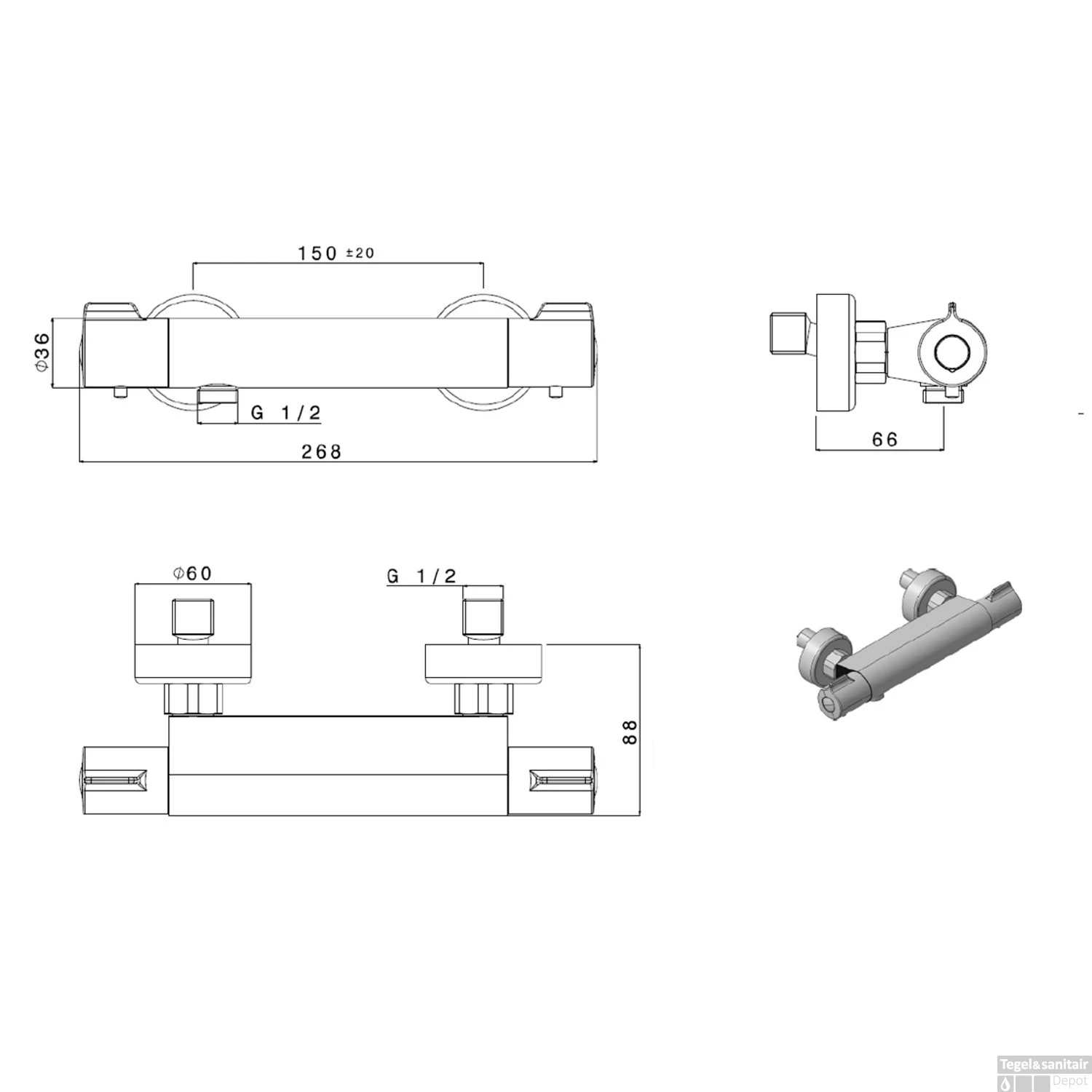 Douchekraan Thermostatisch Plieger Comfort New HOH 15 Cm Chroom 4 Douchekraan Thermostatisch Plieger Comfort New HOH 15 Cm Chroom - Afbeelding 2