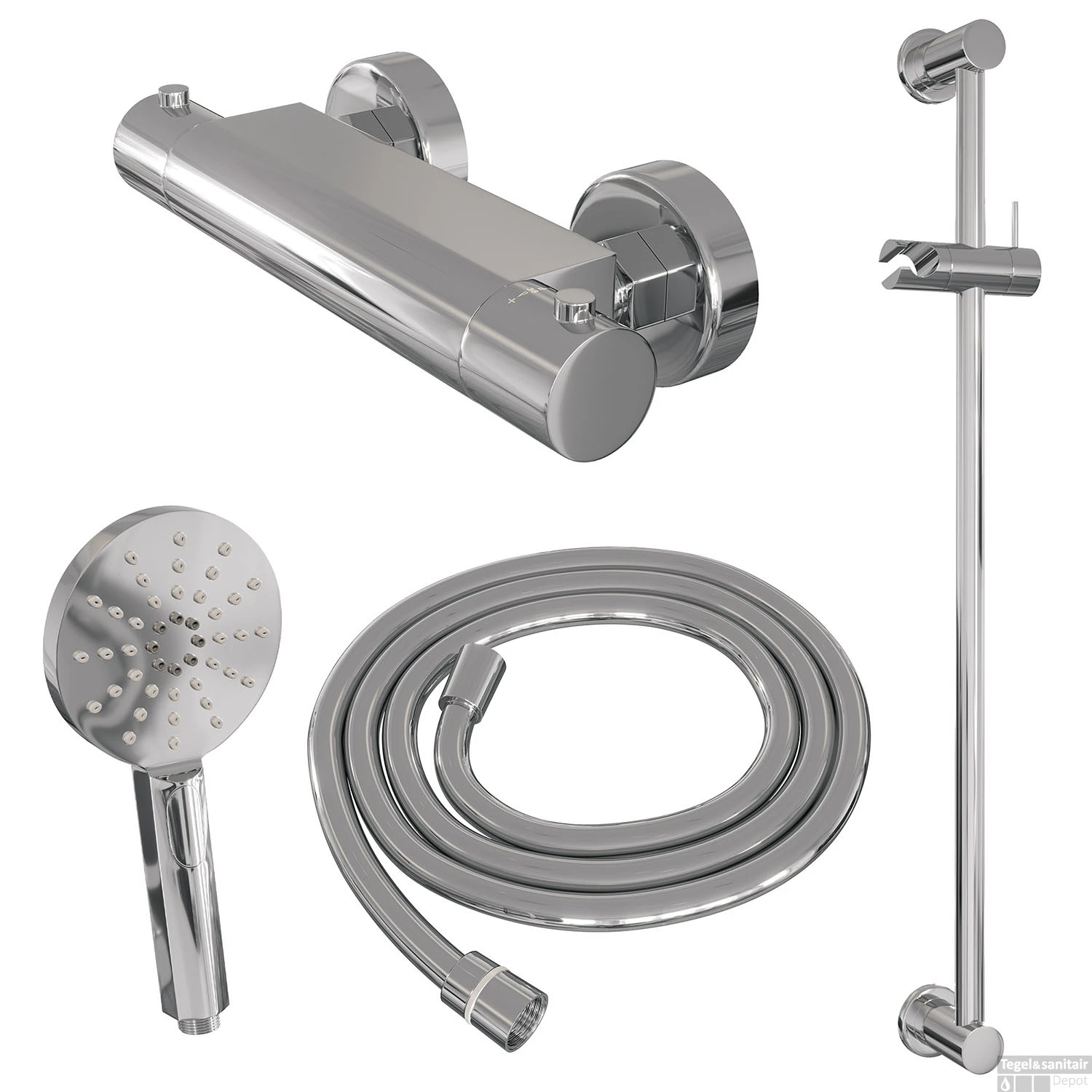 Douchekraanset Brauer Chrome Edition Opbouw Met Glijstang En Ronde Handdouche Chroom - Afbeelding 3