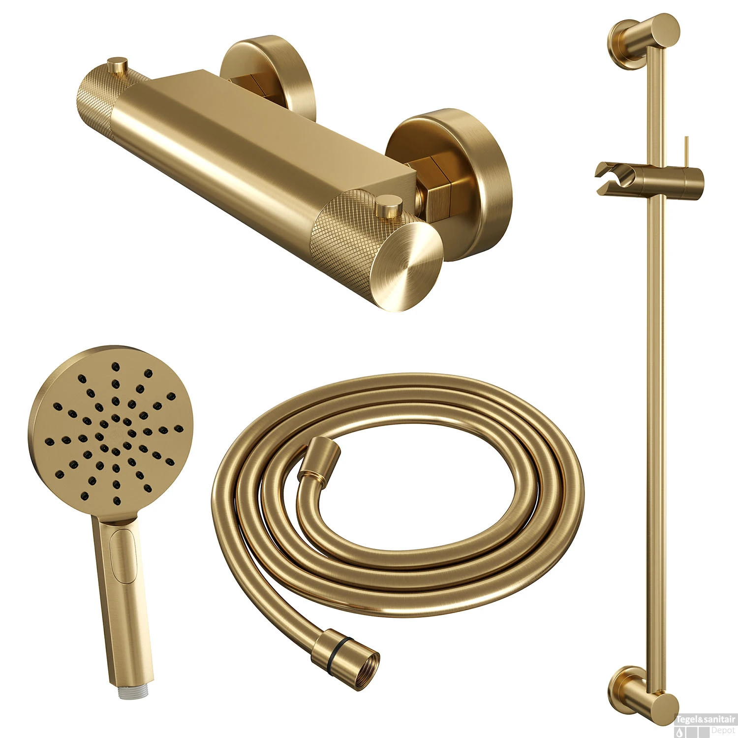 Douchekraanset Brauer Gold Carving Opbouw Met Glijstang En Ronde Handdouche Geborsteld Goud - Afbeelding 3