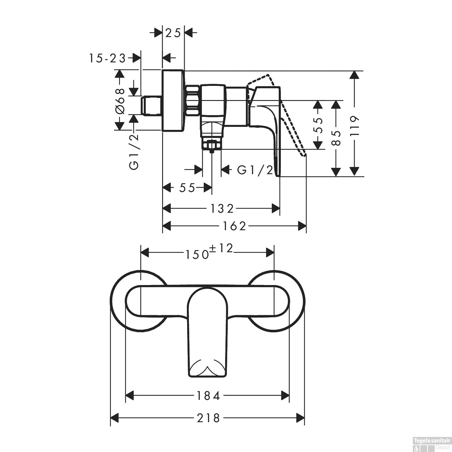 Douchemengkraan HansGrohe Rebris E Eengreeps Chroom 5 Douchemengkraan HansGrohe Rebris E Eengreeps Chroom - Afbeelding 3