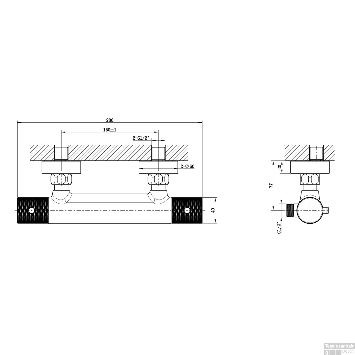 Douchemengkraan Thermostatisch Wiesbaden Ribbd Gunmetal 5 Douchemengkraan Thermostatisch Wiesbaden Ribbd Gunmetal - Afbeelding 3