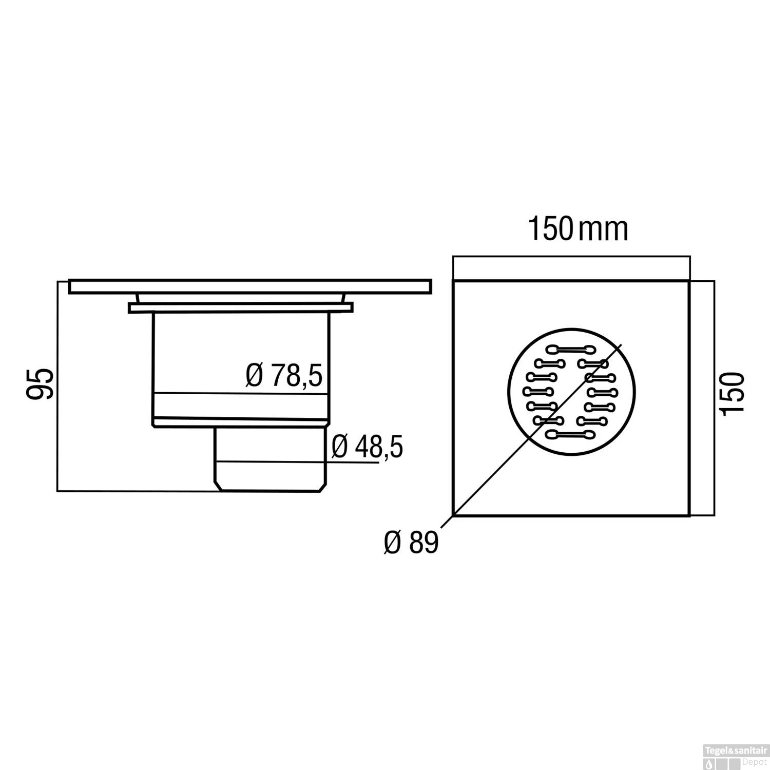 Doucheput Differnz Basic 150x150mm Onderuitlaat 48.5mm 4 Doucheput Differnz Basic 150x150mm Onderuitlaat 48.5mm - Afbeelding 2