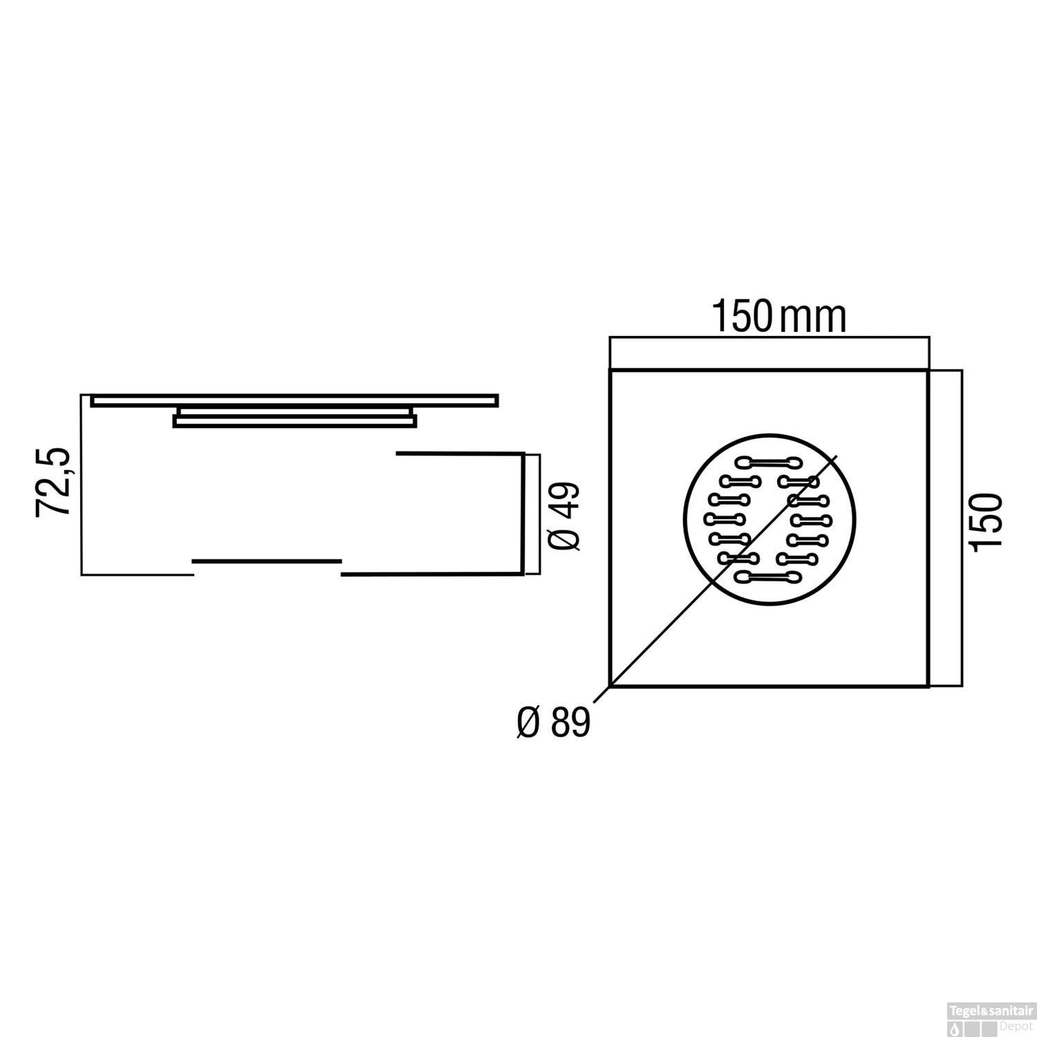 Doucheput Differnz Basic 150x150mm Zijuitlaat 49mm 4 Doucheput Differnz Basic 150x150mm Zijuitlaat 49mm - Afbeelding 2