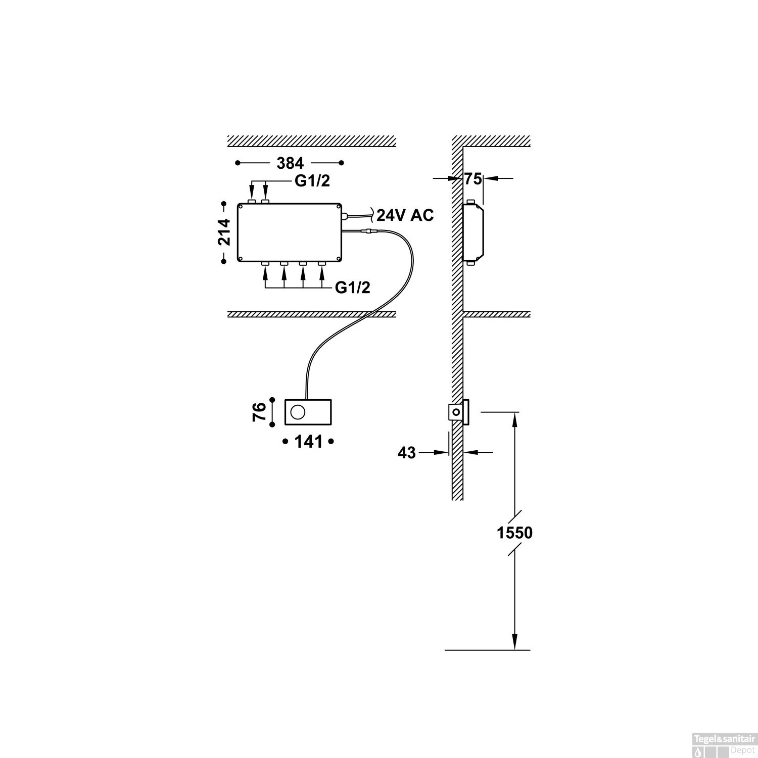 Douchethermostaat Tres Shower Technology 4-Weg Inbouw Zwart Chrome 4 Douchethermostaat Tres Shower Technology 4-Weg Inbouw Zwart Chrome - Afbeelding 2