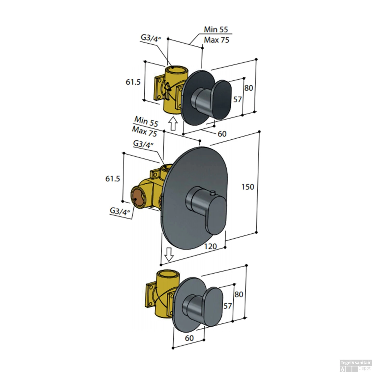 Inbouw Thermostaatkraan Hotbath Friendo 2 Stopkraan Chroom 5 Inbouw Thermostaatkraan Hotbath Friendo 2 Stopkraan Chroom - Afbeelding 3
