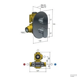 Inbouw Thermostaatkraan Hotbath Friendo 2-weg Geborsteld Nikkel -Badkamermeubels f009gn inbouw thermostaatkraan hotbath friendo 2 weg geborsteld nikkel tech 1
