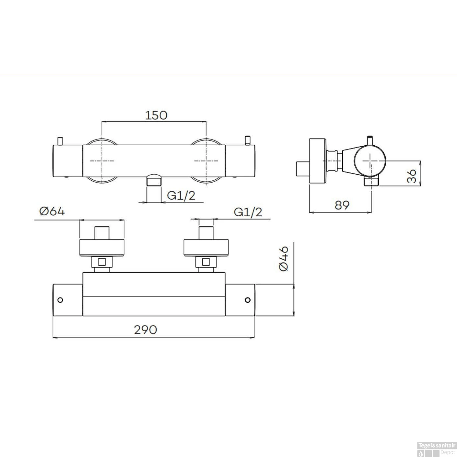 Opbouw Douchethermostaat Lagoo Garda Messing Gunmetal 4 Opbouw Douchethermostaat Lagoo Garda Messing Gunmetal - Afbeelding 2