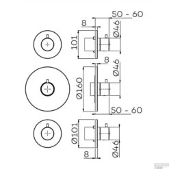 Inbouw Thermostaat Lagoo Garda Met 2 Stopkranen Chroom -Badkamermeubels g2233 tekening 2