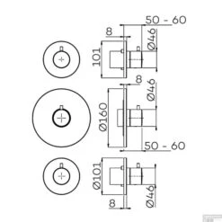 Inbouw Thermostaat Lagoo Garda Met 3-weg Omstel En Stopkraan Gunmetal -Badkamermeubels g2237 tekening 1 1 1
